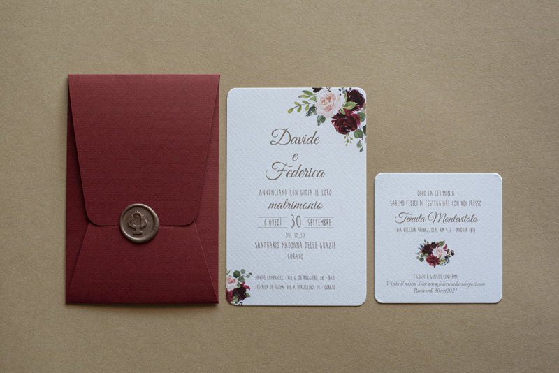 Partecipazioni matrimonio personalizzate vellum - inviti nozze con carta  traslucida fiori bordeaux 10 pezzi : : Prodotti Handmade